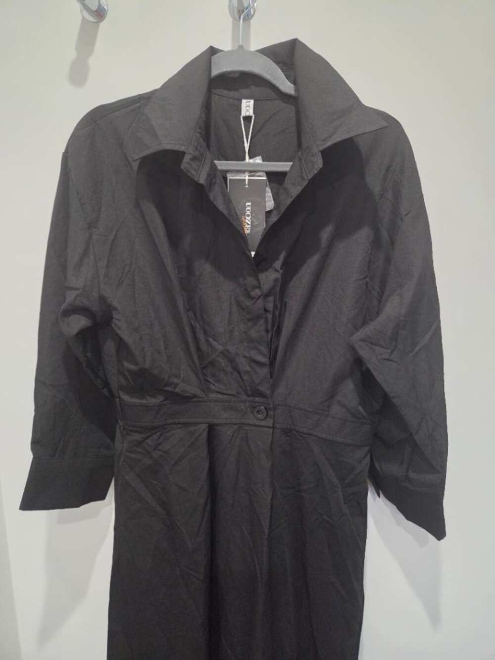 UOOZEE Polo Collar Black A-Line Swing Skirt Maxi Dress with Pockets Sz L/XL NWT - Picture 6 of 15
